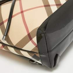 Pre Owned Burberry Black/Beige Supernova Check PVC Medium Drawstring Backpack