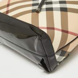 Pre Owned Burberry Black/Beige Supernova Check PVC Medium Drawstring Backpack