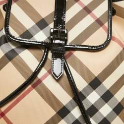 Pre Owned Burberry Black/Beige Supernova Check PVC Medium Drawstring Backpack