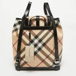 Pre Owned Burberry Black/Beige Supernova Check PVC Medium Drawstring Backpack