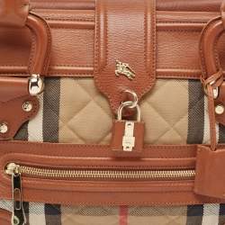 Burberry Brown/Beige Quilted House Check Canvas and Leather Manor Bag