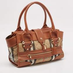 Burberry Brown/Beige Quilted House Check Canvas and Leather Manor Bag