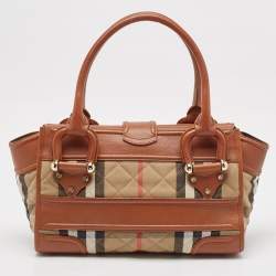Burberry Brown/Beige Quilted House Check Canvas and Leather Manor Bag