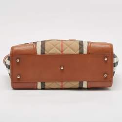 Burberry Brown/Beige Quilted House Check Canvas and Leather Manor Bag