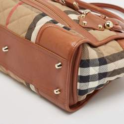 Burberry Brown/Beige Quilted House Check Canvas and Leather Manor Bag