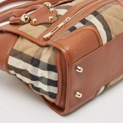 Burberry Brown/Beige Quilted House Check Canvas and Leather Manor Bag