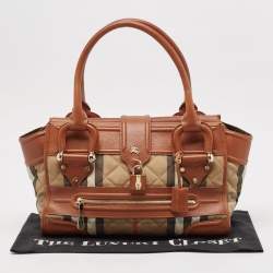 Burberry Brown/Beige Quilted House Check Canvas and Leather Manor Bag