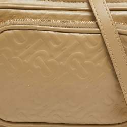Pre Owned Burberry Beige Monogram Embossed Leather Camera Crossbody Bag