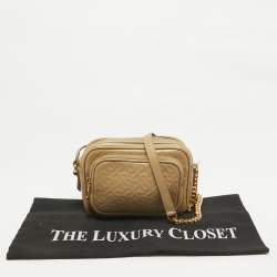 Pre Owned Burberry Beige Monogram Embossed Leather Camera Crossbody Bag