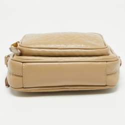 Pre Owned Burberry Beige Monogram Embossed Leather Camera Crossbody Bag