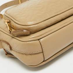 Pre Owned Burberry Beige Monogram Embossed Leather Camera Crossbody Bag