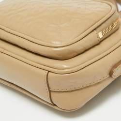 Pre Owned Burberry Beige Monogram Embossed Leather Camera Crossbody Bag
