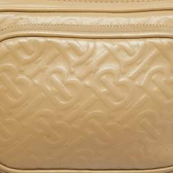 Pre Owned Burberry Beige Monogram Embossed Leather Camera Crossbody Bag