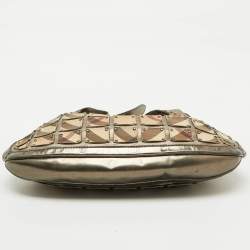 Burberry Metallic/Beige Nova Check PVC and Leather Studded Brooke Warrior Hobo