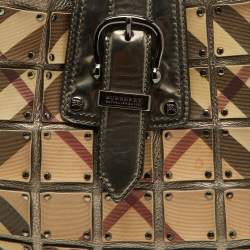 Burberry Metallic/Beige Nova Check PVC and Leather Studded Brooke Warrior Hobo