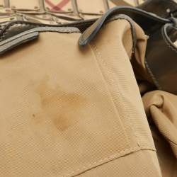 Burberry Metallic/Beige Nova Check PVC and Leather Studded Brooke Warrior Hobo