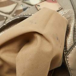 Burberry Metallic/Beige Nova Check PVC and Leather Studded Brooke Warrior Hobo