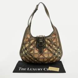 Burberry Metallic/Beige Nova Check PVC and Leather Studded Brooke Warrior Hobo