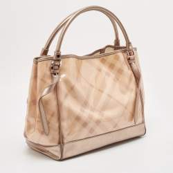 Burberry Metallic Beige Exploded Check PVC and Leather Canterbury Tote