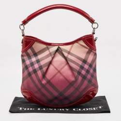 Pre Owned Burberry Burgundy Ombre Nova Pop Check PVC and Patent Leather Craigwell Hobo