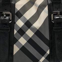 Burberry Grey/Black Beat Check Nylon and Patent Leather Lowry Tote