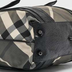 Burberry Grey/Black Beat Check Nylon and Patent Leather Lowry Tote