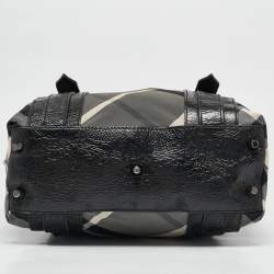 Burberry Grey/Black Beat Check Nylon and Patent Leather Lowry Tote