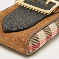 Burberry Black/Brown House Check Canvas and Leather Vertical Belt Buckle Bag