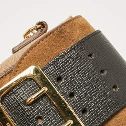 Burberry Black/Brown House Check Canvas and Leather Vertical Belt Buckle Bag