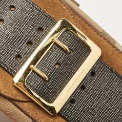 Burberry Black/Brown House Check Canvas and Leather Vertical Belt Buckle Bag