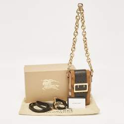 Burberry Black/Brown House Check Canvas and Leather Vertical Belt Buckle Bag