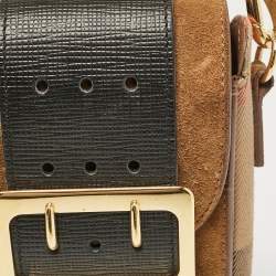 Burberry Black/Brown House Check Canvas and Leather Vertical Belt Buckle Bag