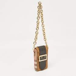 Burberry Black/Brown House Check Canvas and Leather Vertical Belt Buckle Bag