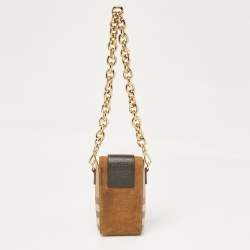 Burberry Black/Brown House Check Canvas and Leather Vertical Belt Buckle Bag