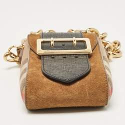 Burberry Black/Brown House Check Canvas and Leather Vertical Belt Buckle Bag
