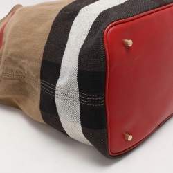 Pre Owned Burberry Brown/Multicolor Mega Check Canvas and Leather Medium Ashby Hobo
