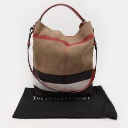 Pre Owned Burberry Brown/Multicolor Mega Check Canvas and Leather Medium Ashby Hobo