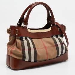 Pre Owned Burberry Brown/Beige House Check Canvas and Leather Hepburn Shoulder Bag