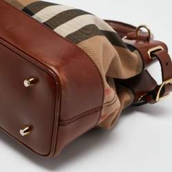 Pre Owned Burberry Brown/Beige House Check Canvas and Leather Hepburn Shoulder Bag