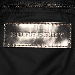 Burberry Grey/Black Beat Check Nylon and Patent Leather Lowry Tote
