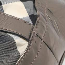 Burberry Grey/Black Beat Check Nylon and Patent Leather Lowry Tote