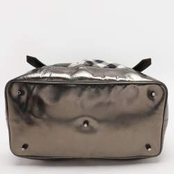 Burberry Grey/Black Beat Check Nylon and Patent Leather Lowry Tote