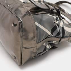 Burberry Grey/Black Beat Check Nylon and Patent Leather Lowry Tote