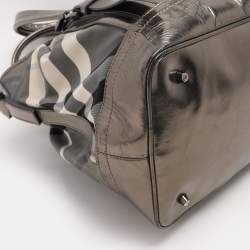 Burberry Grey/Black Beat Check Nylon and Patent Leather Lowry Tote