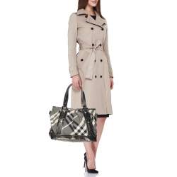 Burberry Grey/Black Beat Check Nylon and Patent Leather Lowry Tote