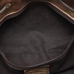 Pre Owned Burberry Gold/Beige Haymarket Check Coated Canvas and Leather Warrior Hobo