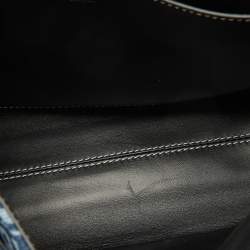 Pre Owned Burberry Blue/Black Denim and Leather Medium Note Logo Shoulder Bag