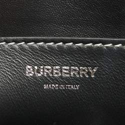 Pre Owned Burberry Blue/Black Denim and Leather Medium Note Logo Shoulder Bag