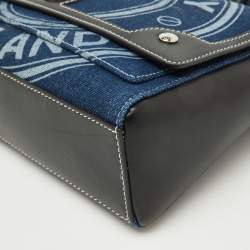 Pre Owned Burberry Blue/Black Denim and Leather Medium Note Logo Shoulder Bag