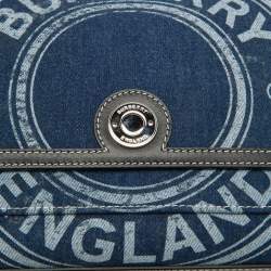 Pre Owned Burberry Blue/Black Denim and Leather Medium Note Logo Shoulder Bag